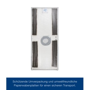 Verpacktes Hörmann ZK Türelement Verkehrsweiß, Stahltür mit Zarge und Drückergarnitur.