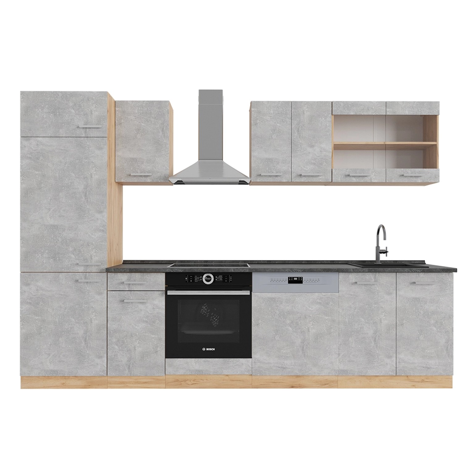 Vicco R-Line Küchenzeile Beton/Goldkraft Eiche 300 cm AP Anthrazit günstig online kaufen