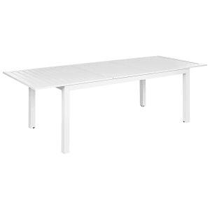 Weißer, ausziehbarer Beliani Gartentisch (180/240 cm) aus Aluminium und Kunststoff.