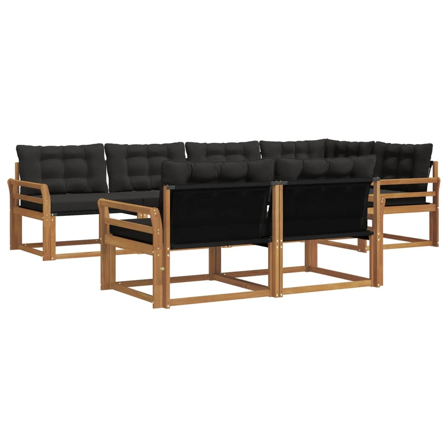 vidaXL Outdoor-Sofagarnitur mit Kissen 7-Tlg Natur und Schwarz 3369555