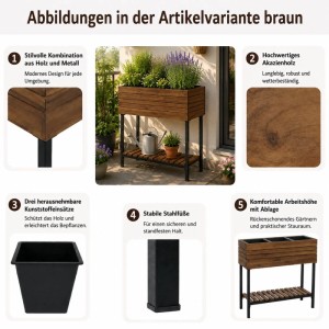 MCW Hochbeet P84 Ablage Outdoor Akazie Holz 79x80x31cm Schwarz