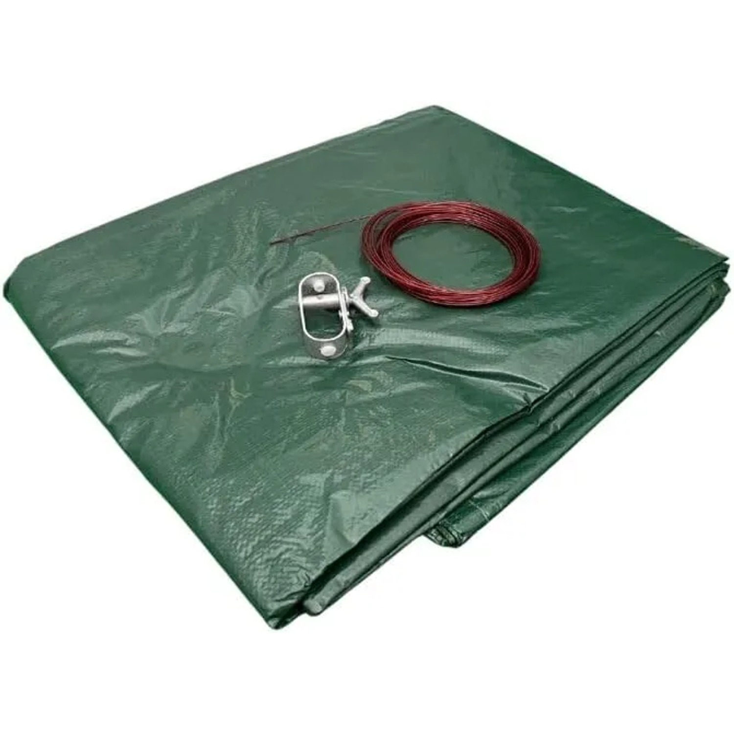 Grüne Poolomio Winterplane für runde Pools, inklusive Befestigungsmaterial.