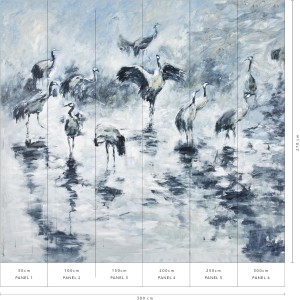 Erismann Fototapete Guido Maria Kretschmer Kraniche Blau, Malerei mit Kranich-Motiv, 3,0x2,7m