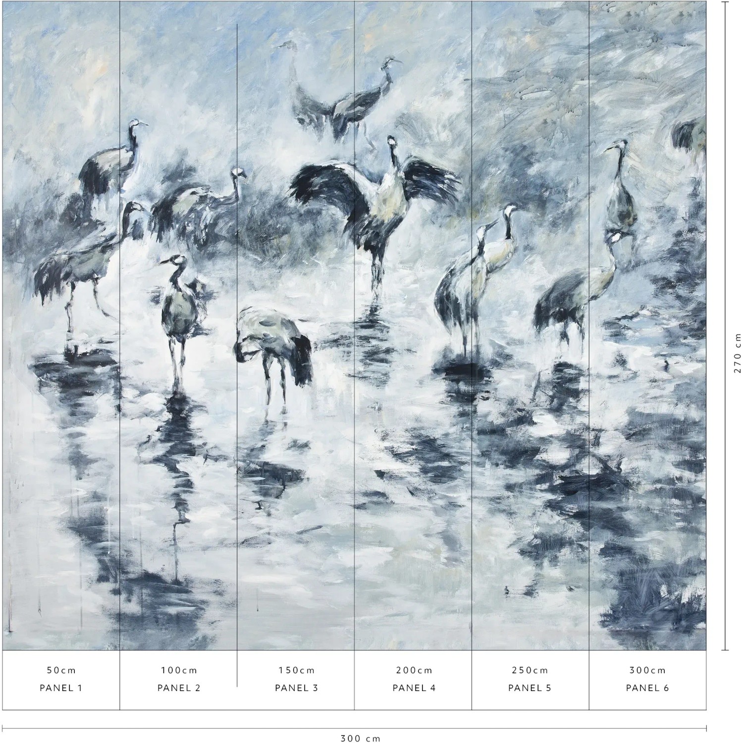 Erismann Fototapete Guido Maria Kretschmer Kraniche Blau, Malerei mit Kranich-Motiv, 3,0x2,7m