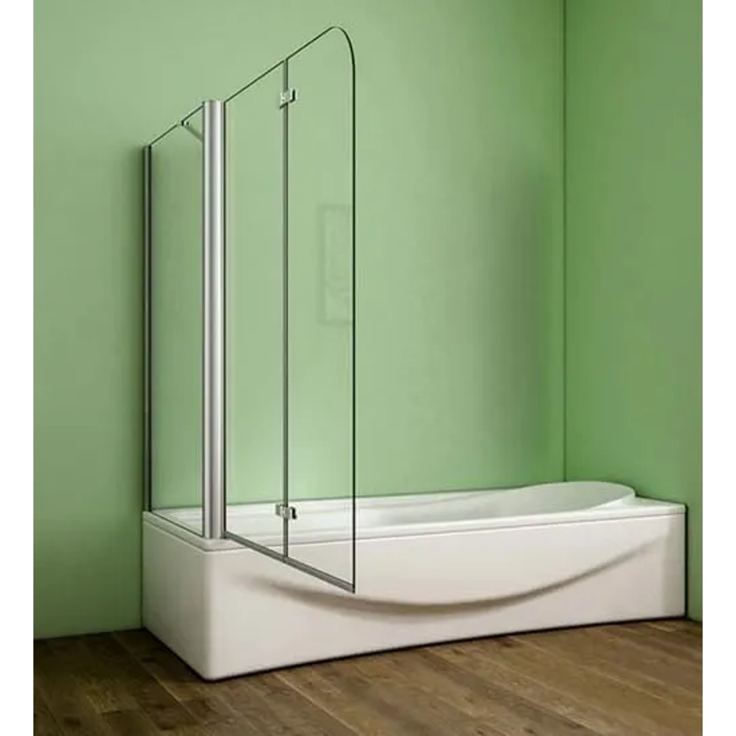 Badewannenaufsatz Faltwand 2-teilig mit fester Seitenscheibe aus Klarglas auf Badewanne.