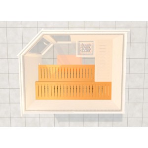 Weka Saunaliege (228,5x55cm) aus hellem Holz, Ansicht von oben in Sauna.