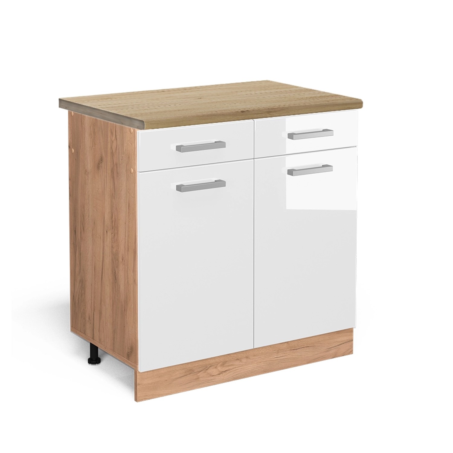 Vicco Küchenunterschrank R-Line Weiß Hochglanz/Goldkraft Eiche 80 cm AP Eiche