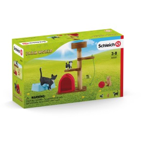 Schleich Farm World Spielset: Katzen, Kratzbaum, Häuschen, Napf und Zubehör. Ideal als Geschenk.