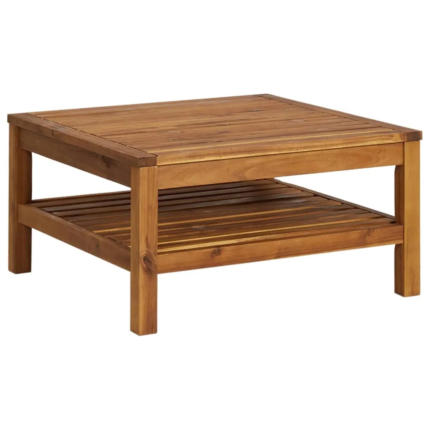 Quadratischer vidaXL Gartentisch aus Akazienholz mit Ablage für Lounge-Set, Gartenmöbel.