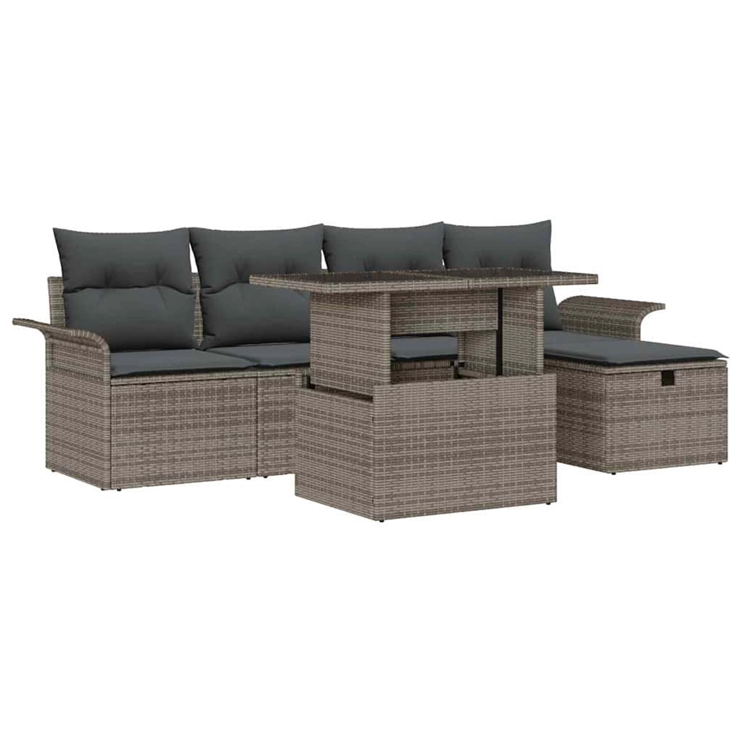 vidaXL Garten-Sofa-Set mit Kissen mit Speicher 6-Tlg Grau Poly Rattan 33609 günstig online kaufen