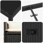 Detailansichten der schwarzen vidaXL Garten Essgruppe aus Polyrattan mit Tisch, Stuhl und Kissen.