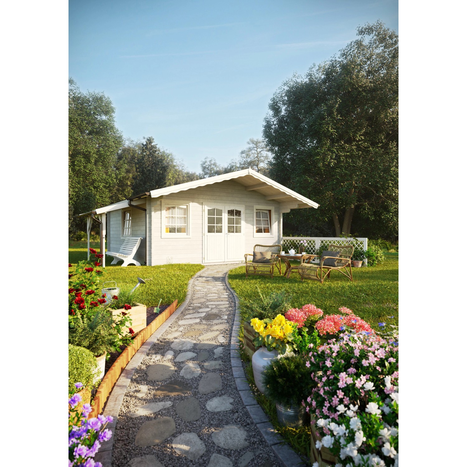 Palmako Gartenhaus Helena 510 x 510 cm Lackiert Grau-Weiß FSC® günstig online kaufen