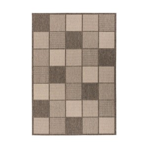 MeGusta Outdoor-Teppich, braun/creme, 80x150 cm, Flachflor mit modernem Schachbrettmuster.