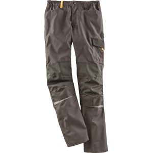 Roadsign Herren Berufshose in Anthrazit-Gelbgrün, Größe 58. Robuste Arbeitskleidung mit Taschen.