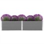Graues Furnicato Hochbeet (250x100x54 cm) aus WPC mit Pflanzen.