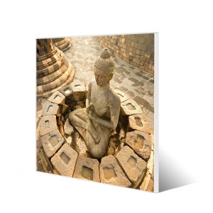 Weiße Magnettafel 50x50cm mit Buddha Motiv als Wanddekoration inklusive Magnete.
