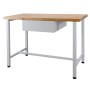 PROREGAL Werkbank Rhino mit Schublade, 120x60cm, Buche Arbeitsplatte, hellgraues Stahlgestell.