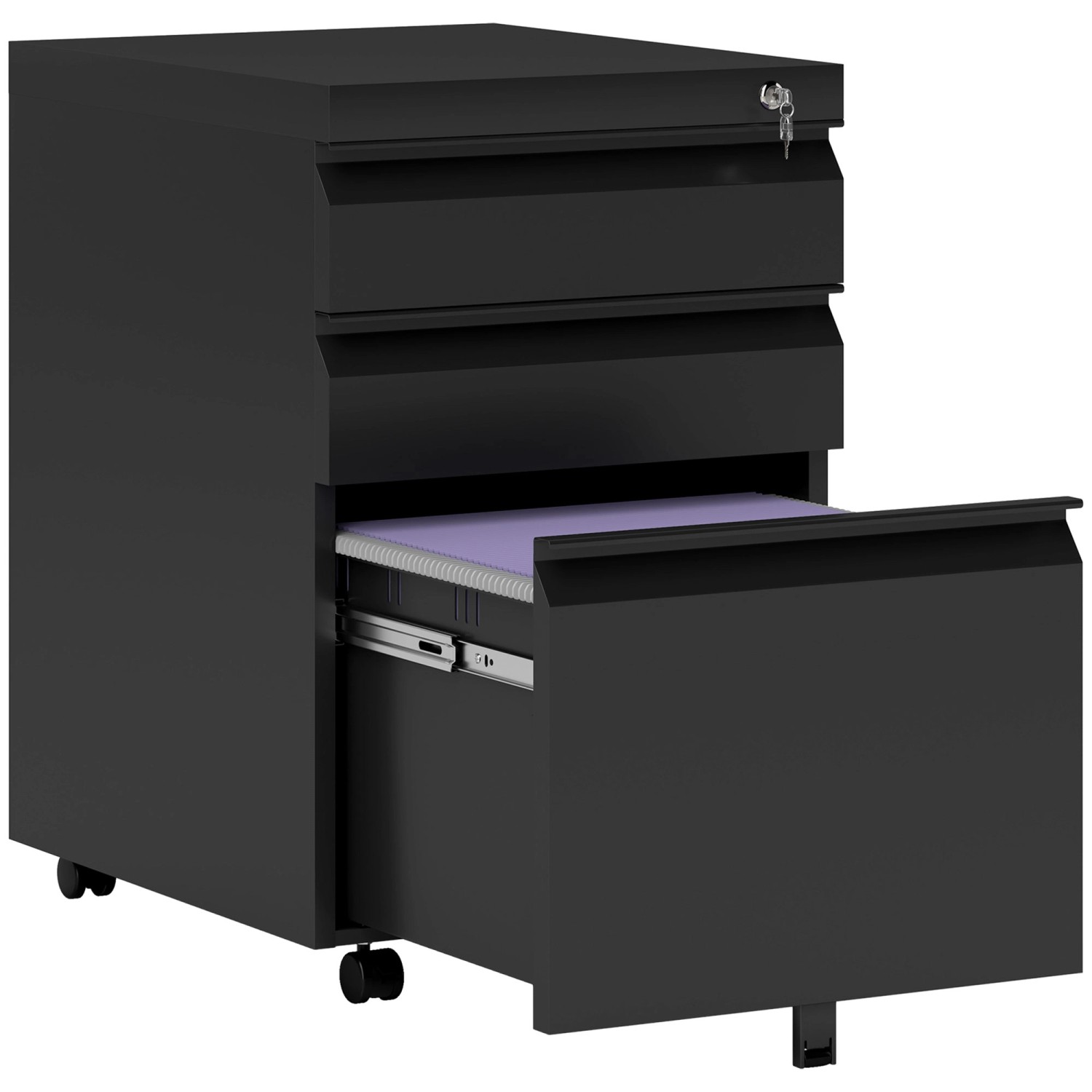 Vinsetto Rollcontainer mit 3 Schubladen Rädern Stahl Schwarz 39 x 48 x 60 cm