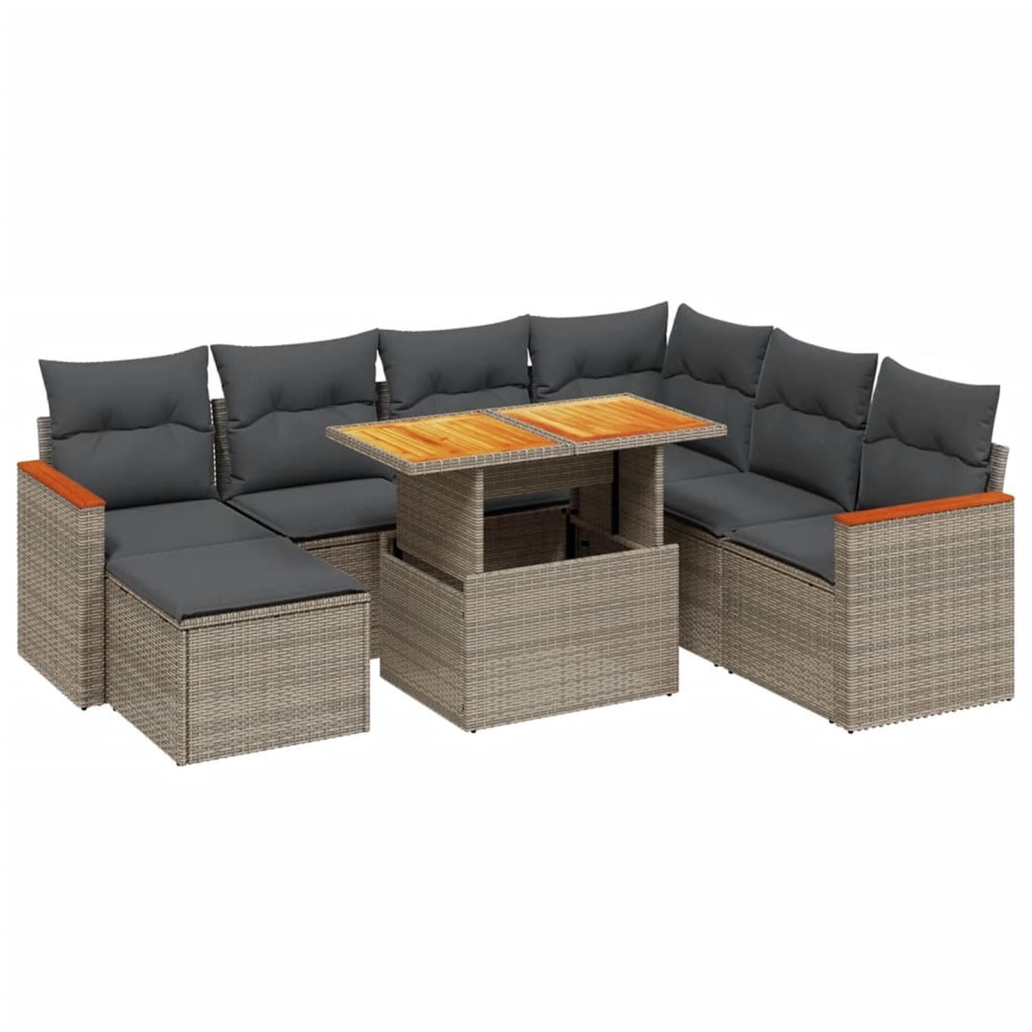 vidaXL 8-Tlg Garten-Sofagarnitur mit Kissen Grau Poly Rattan 3276056