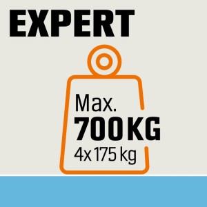 Grafik: OBI Schwerlast-Steckregal mit max. 700 kg Tragkraft (4x 175 kg). Ideal für Keller & Werkstatt.