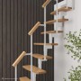 Intercon Raumspartreppe Delta Premium, Buche Natur, Metall weiß, mit Geländer. Mittelholmtreppe für Innenräume.