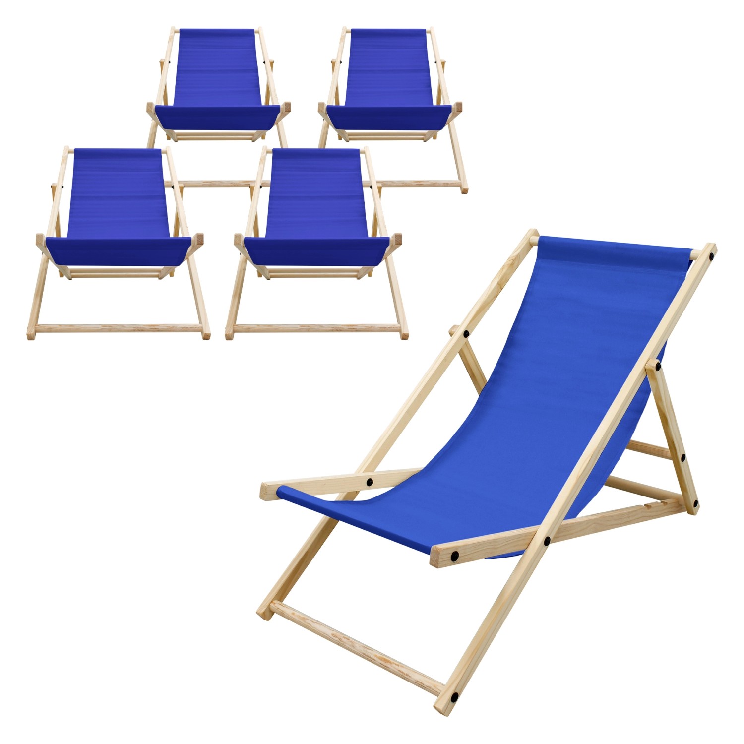 ECD Germany 5Er Set Liegestuhl Klappbar Blau aus Holz 3 Positionen bis 120 günstig online kaufen