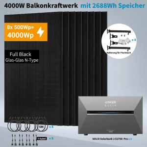 Anker SOLIX 4.000 W Balkonkraftwerk mit Solarbank 3 Pro Mit Halterung für Flachdach
