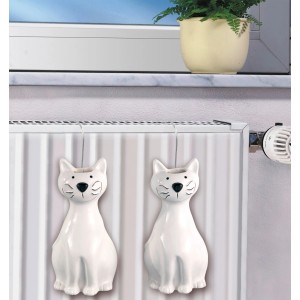 Wenko Luftbefeuchter Katze 2er Set am Heizkörper, weiße Keramik, für ein angenehmes Raumklima.