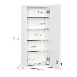 Kleankin Medizinschrank Verstellbar Abschließbar Flur Weiß 30 x 20 x 70 cm