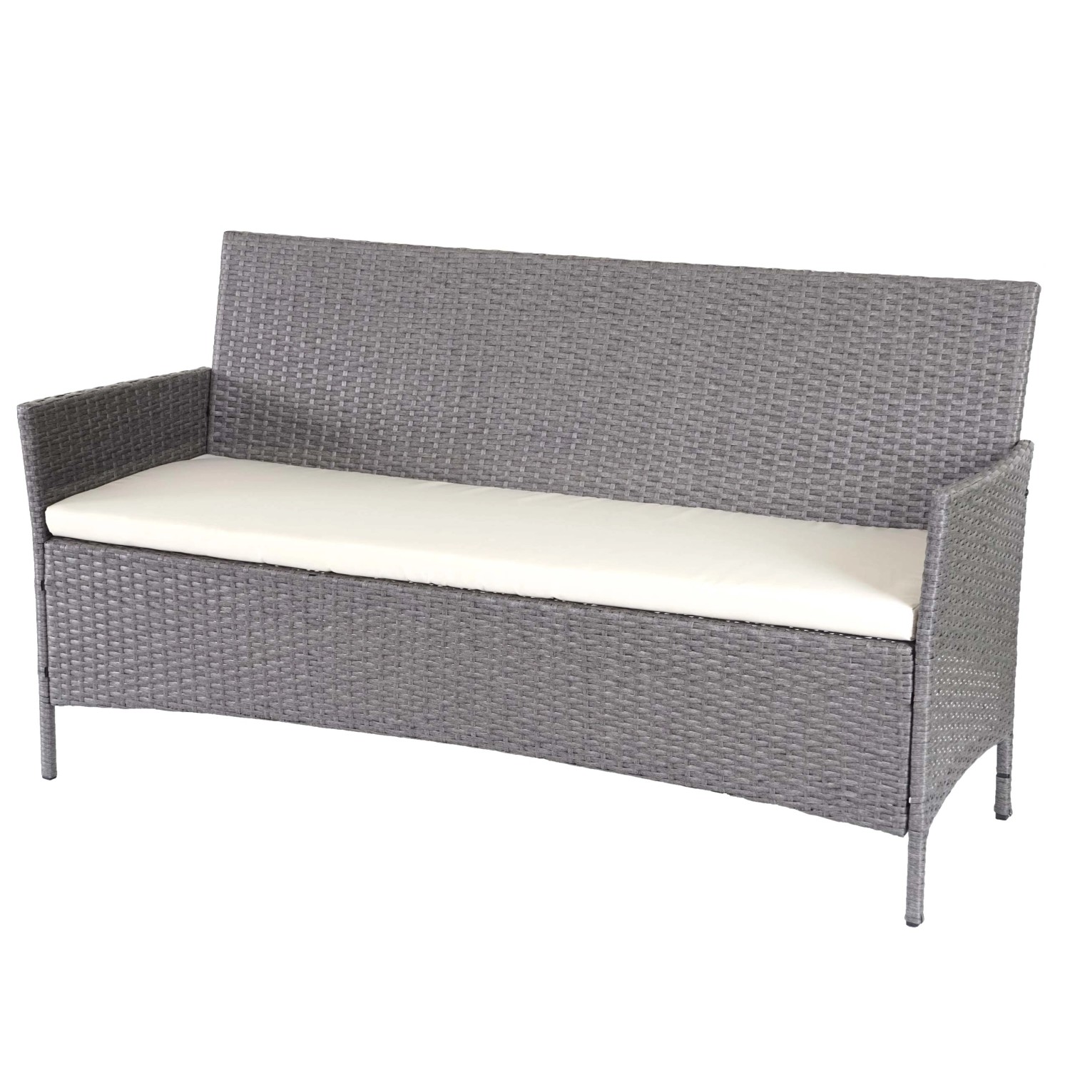 MCW 3-Sitzer Poly-Rattan Gartenbank Hamar Grau Kissen Creme