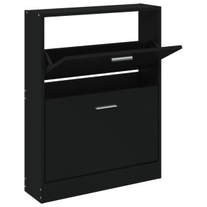 Schwarzer vidaXL Schuhschrank (59x17x81 cm) aus Holzwerkstoff mit zwei Kippfächern.