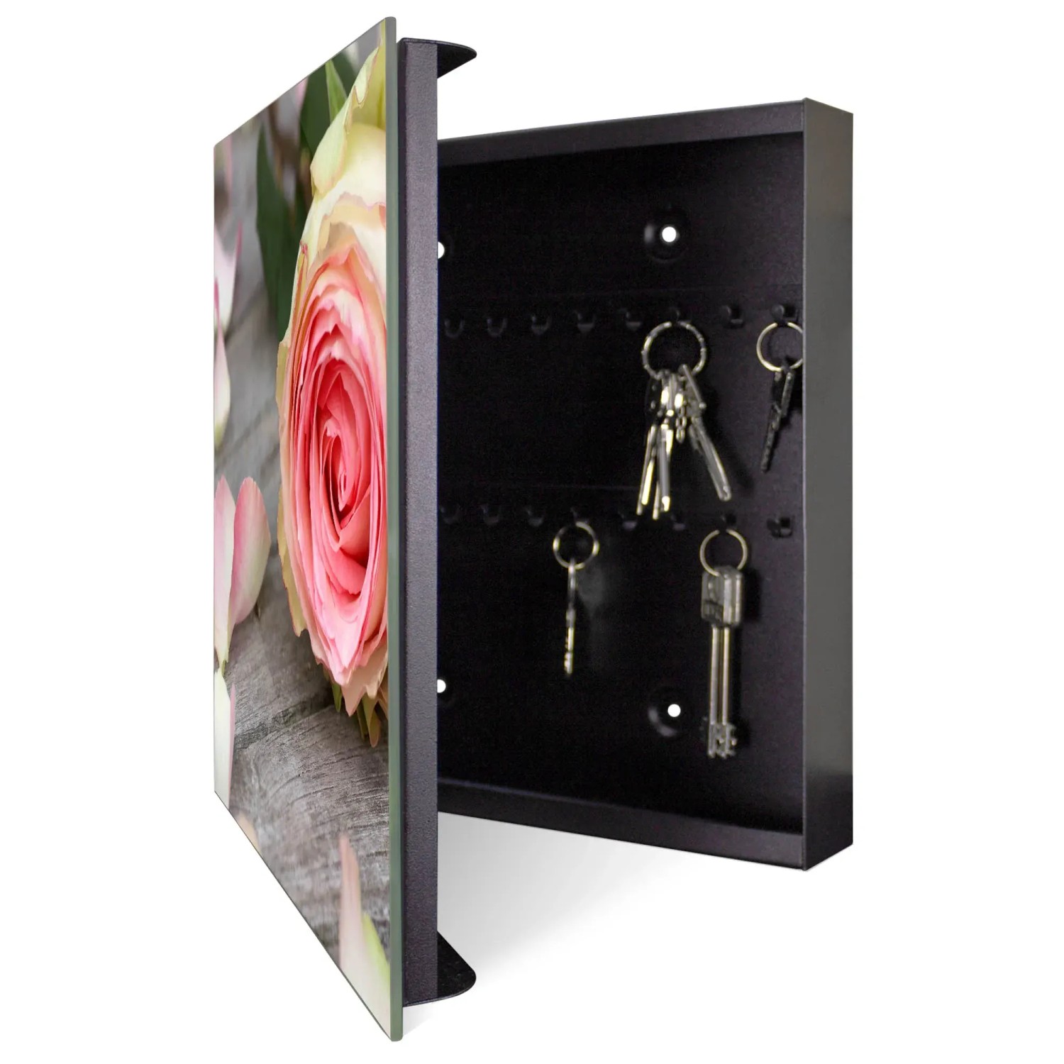Banjado Schlüsselkasten mit Rosen-Motiv, 50 Haken, beschreibbar & magnetisch. Ideal für Garderobe.