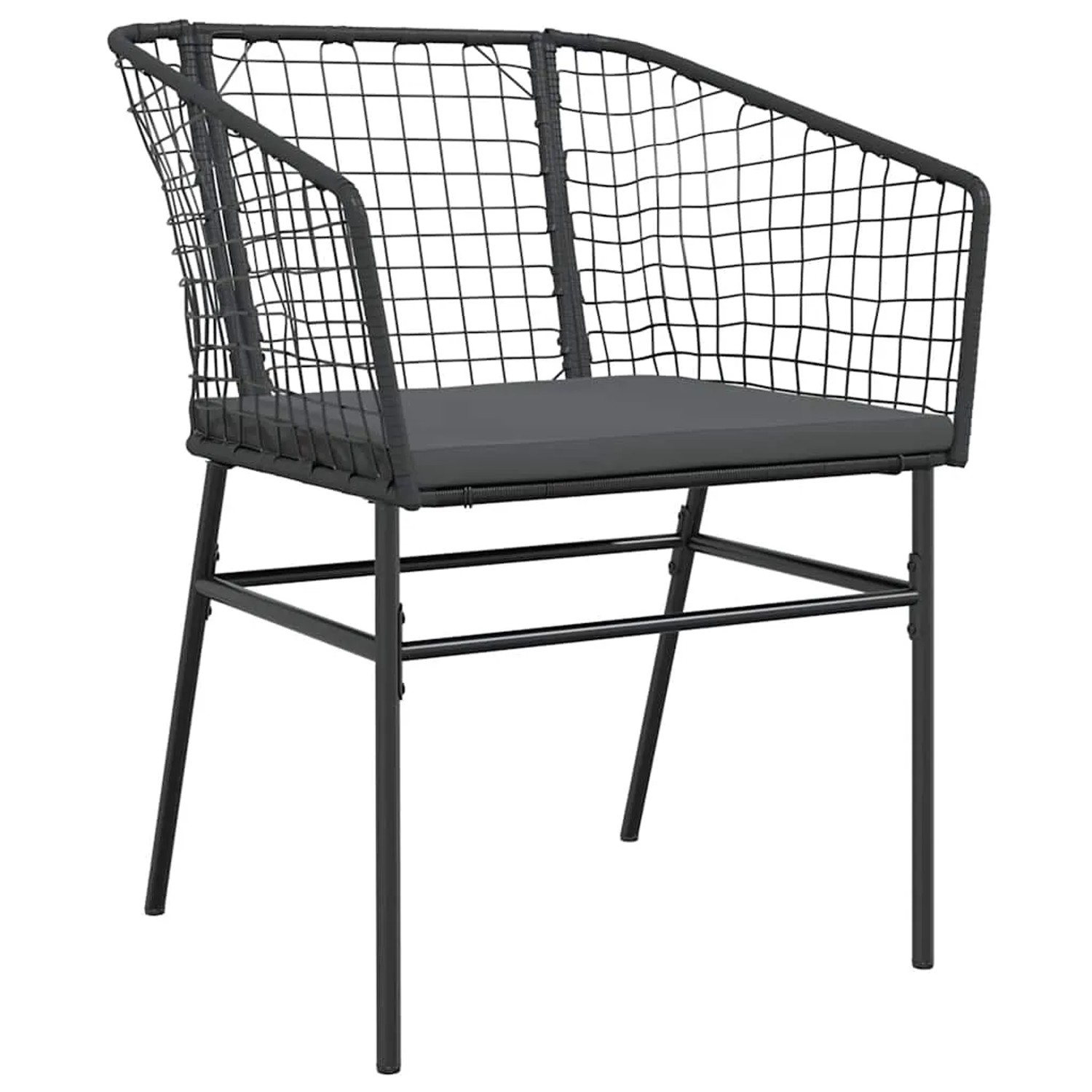 Schwarzer Gartenstuhl aus Polyrattan mit Kissen, Teil der 9-tlg. vidaXL Essgruppe.