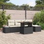 Schwarzes 6-tlg. vidaXL Garten-Sofa-Set aus Poly Rattan mit Tisch und Stauraum.