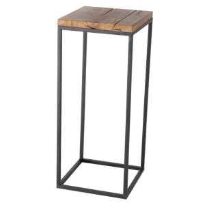 Boltze Tisch Burano, braun-schwarz, 30x70 cm. Dekorative Säule mit Holzplatte und Metallgestell.