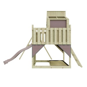 Kinderschaukel Lotta in Altrosa: Spielturm mit Rutsche, Kletterwand und Spielhaus aus Holz.