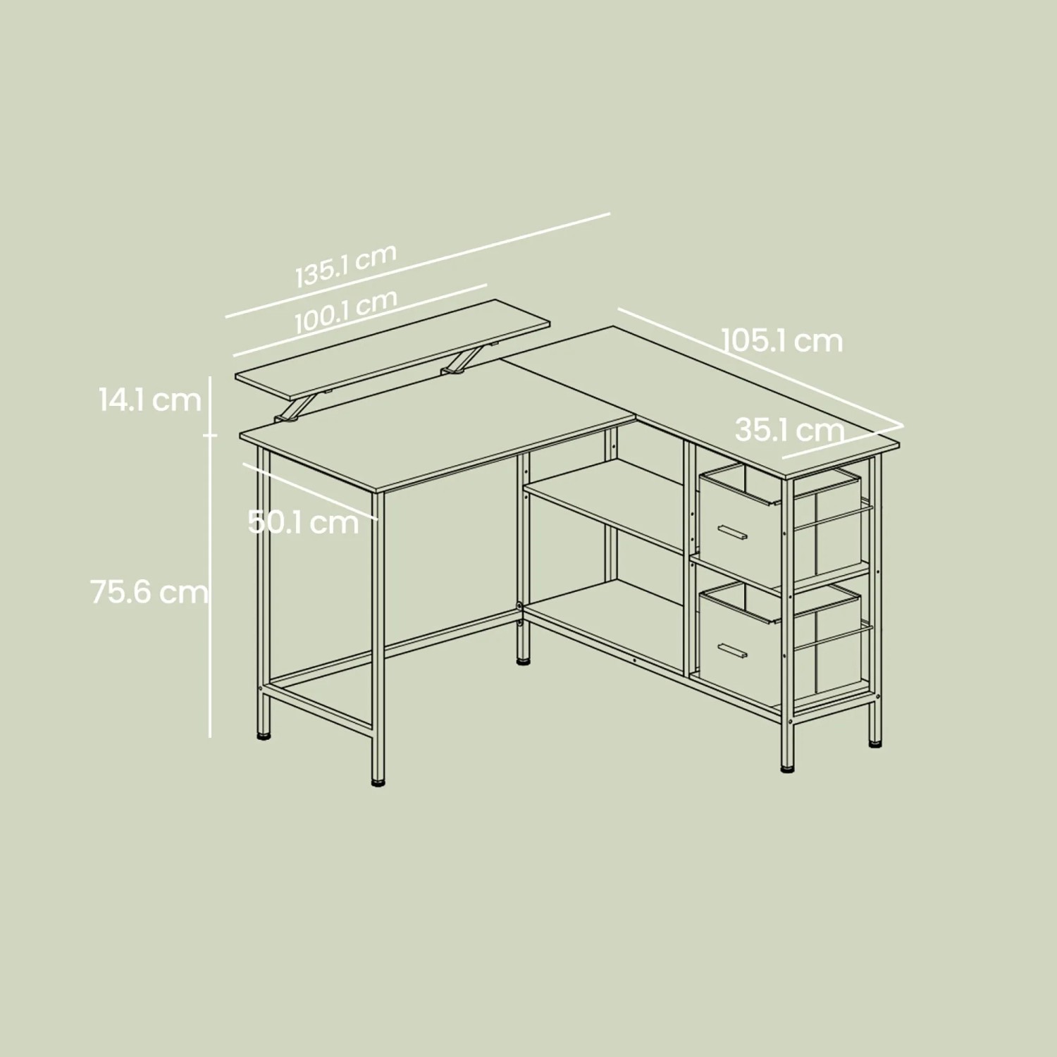 Songmics Bürotisch Brandon L-Form braun-schwarz mit Monitorständer und Schubladen.
