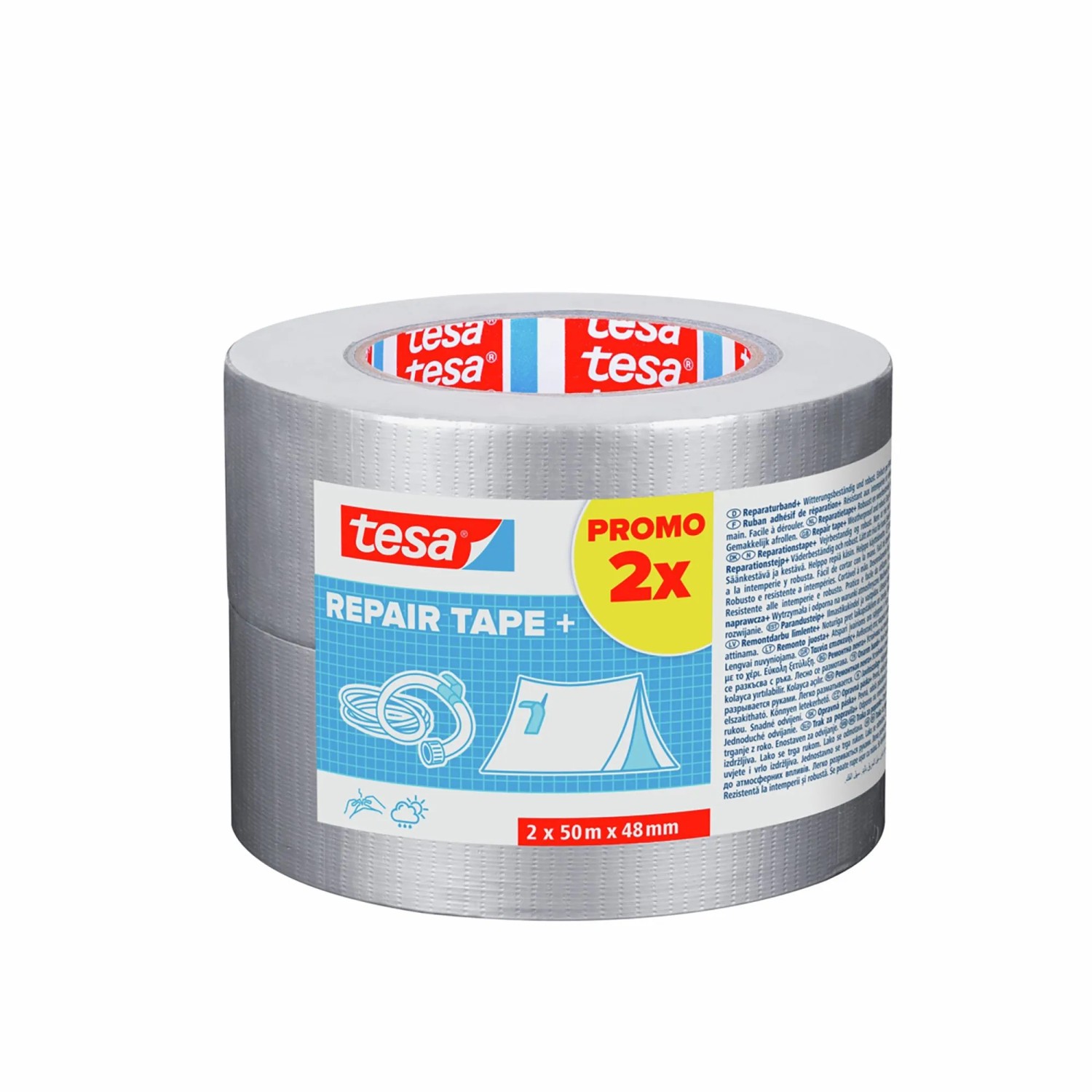 Tesa Allzweckband Promopackung Silber 2 x 50 m x 48 mm