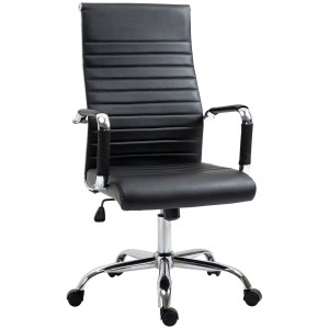 Schwarzer Vinsetto Bürostuhl mit hoher Rückenlehne, verstellbar und mit Wippfunktion.