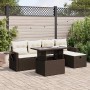 Braune 6-tlg. vidaXL Garten-Sofagarnitur aus Polyrattan mit cremefarbenen Kissen und Tisch.