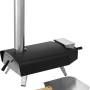 Tepro Pellet-Pizzaofen Danbury, schwarz-silber mit Schornstein und Pizzaschaufel.