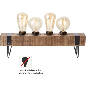 Rustikale 4-flammige Tischleuchte Woodhill aus Holz und Metall in Antik-Schwarz. Leuchtmittel nicht enthalten.