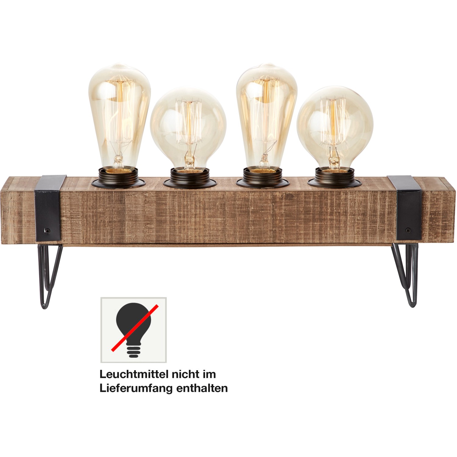 Rustikale 4-flammige Tischleuchte Woodhill aus Holz und Metall in Antik-Schwarz. Leuchtmittel nicht enthalten.