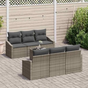 vidaXL Sofa Set mit Kissen 7-Tlg Grau Poly-Rattan 3346609