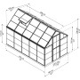 Technische Zeichnung: Palram Canopia Gewächshaus, 5,7 m², grau, mit Maßen und Fundamentrahmen.