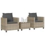 Hellgraues 3-tlg. vidaXL Bistro-Set aus Polyrattan mit Kissen für Garten oder Balkon.