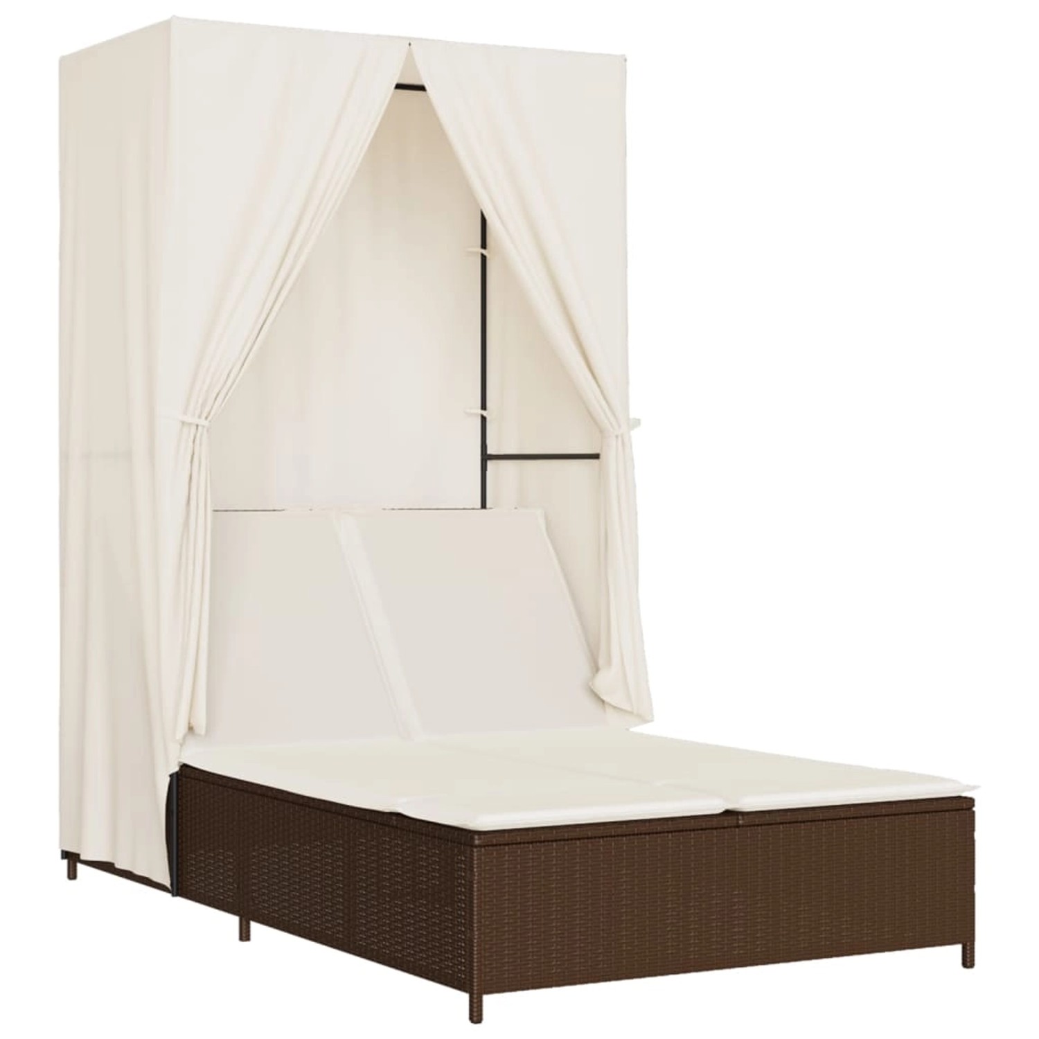 vidaXL Doppel-Sonnenliege mit Dach und Vorhängen Braun Poly Rattan 368100 günstig online kaufen