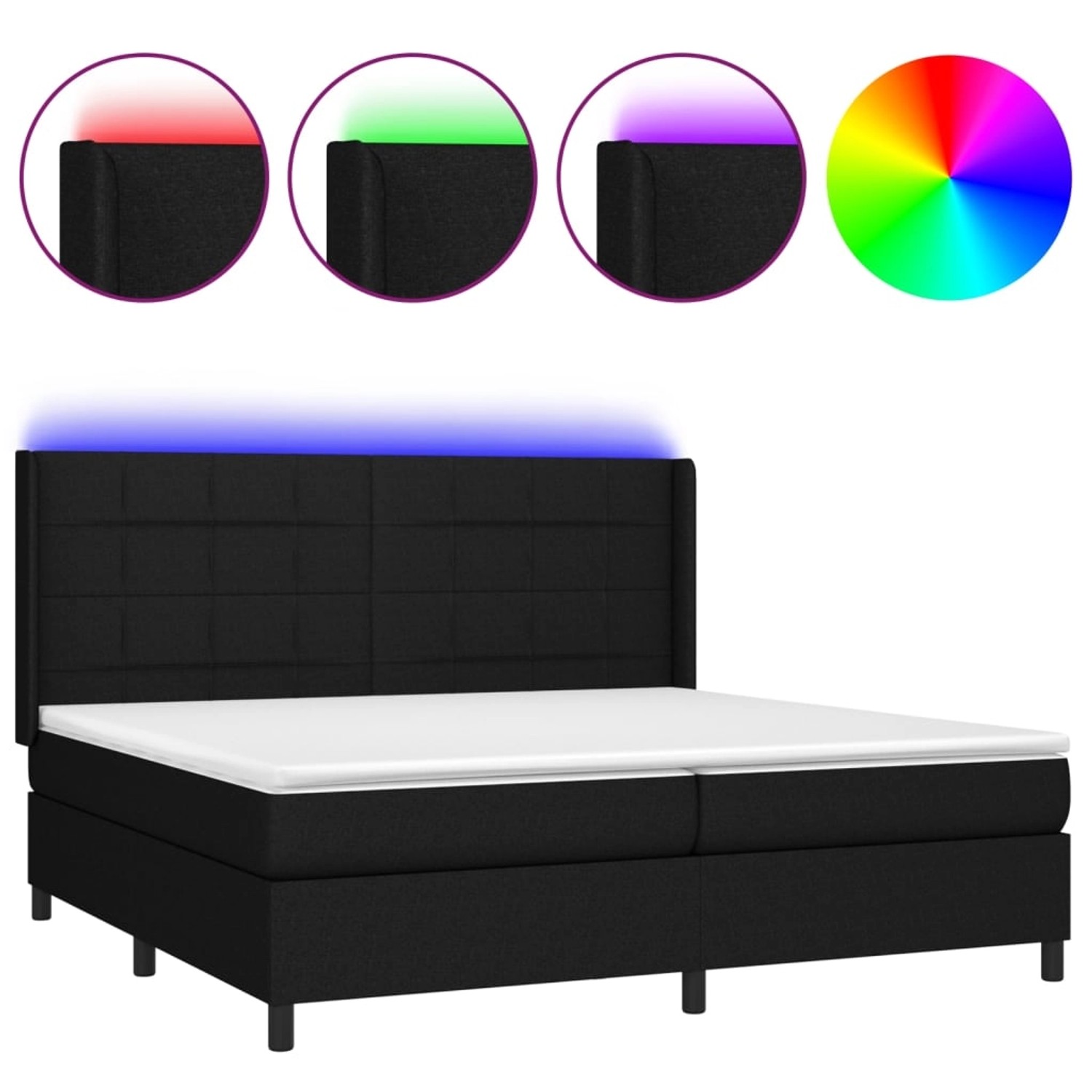 vidaXL Boxspringbett mit Matratze & LED Schwarz 200x200 cm Stoff 3138343 günstig online kaufen