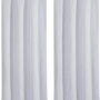 2er Set hellgraue Dekoschals (140x145 cm) mit Schlaufen, Raffhaltern und Haken für Fenstervorhänge.
