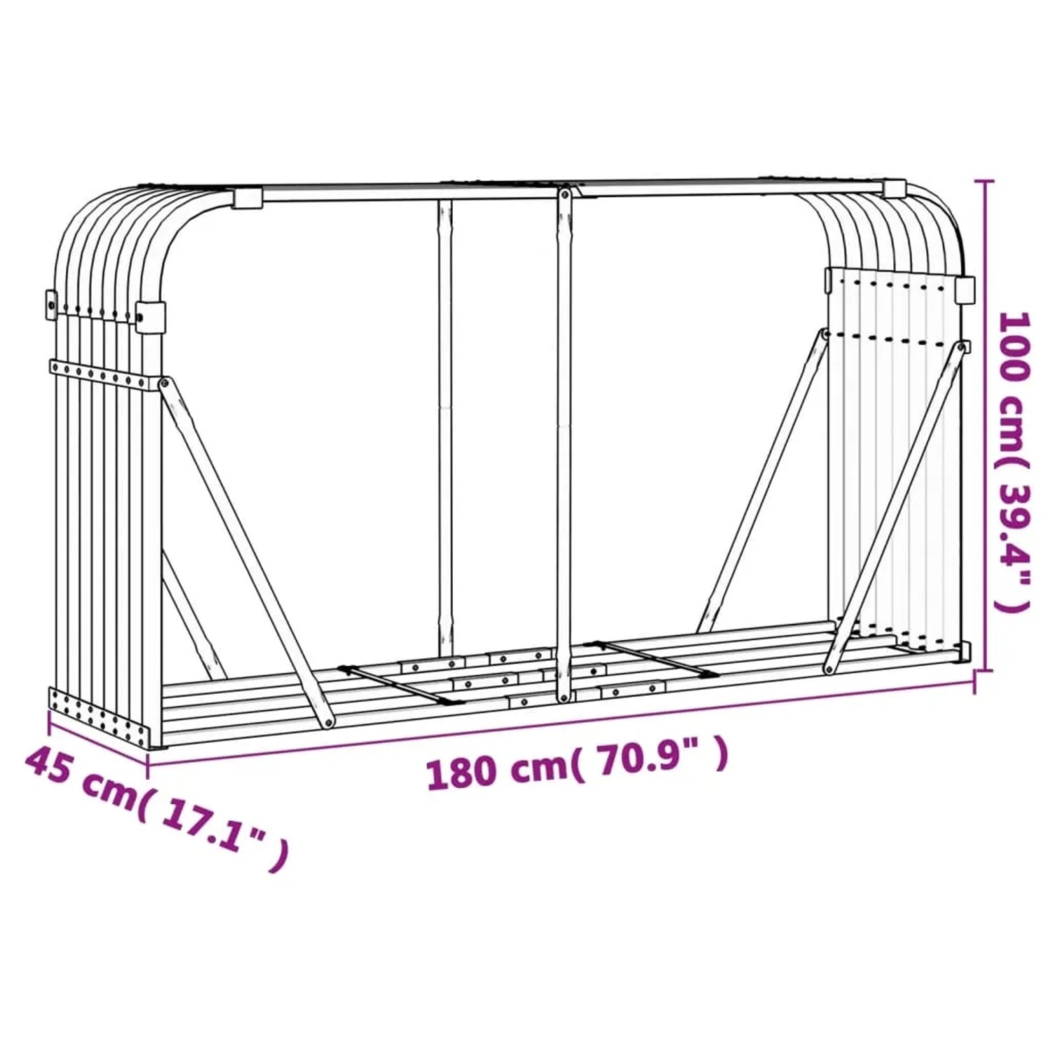 vidaXL Kaminholzunterstand, anthrazitfarben, 180x45x100 cm, aus verzinktem Stahl.